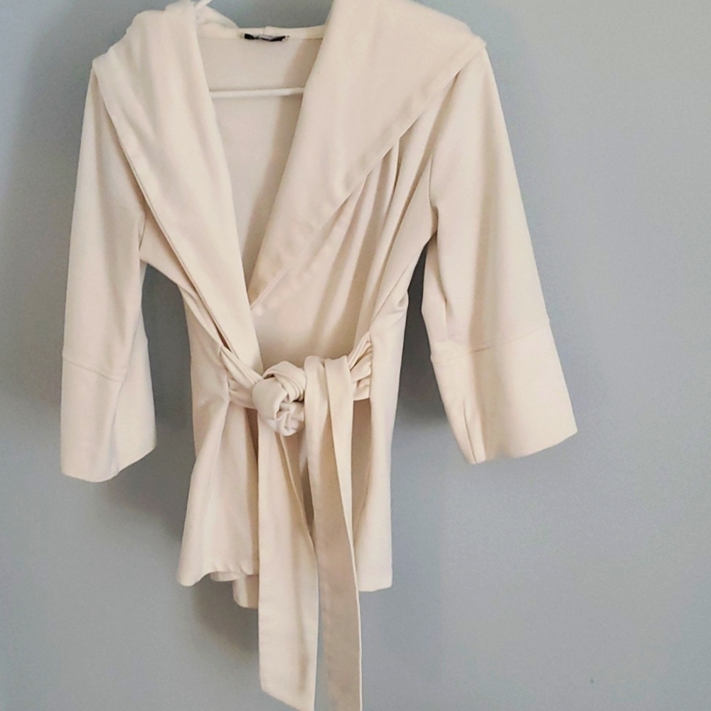 Ivory hooded wrap jacket